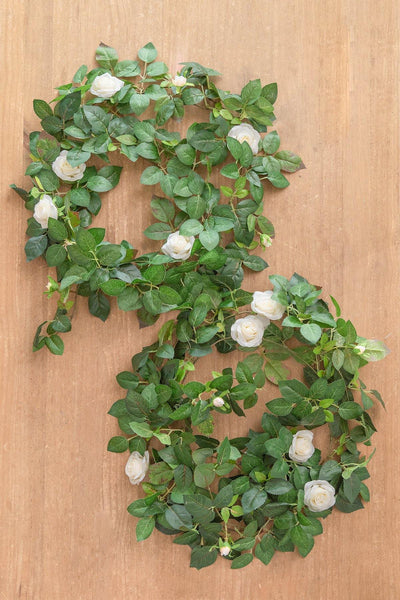 Rose Leaf Greenery Garland with Mini Roses 6.5FT (Set of 2) - Ivory - lingsDev