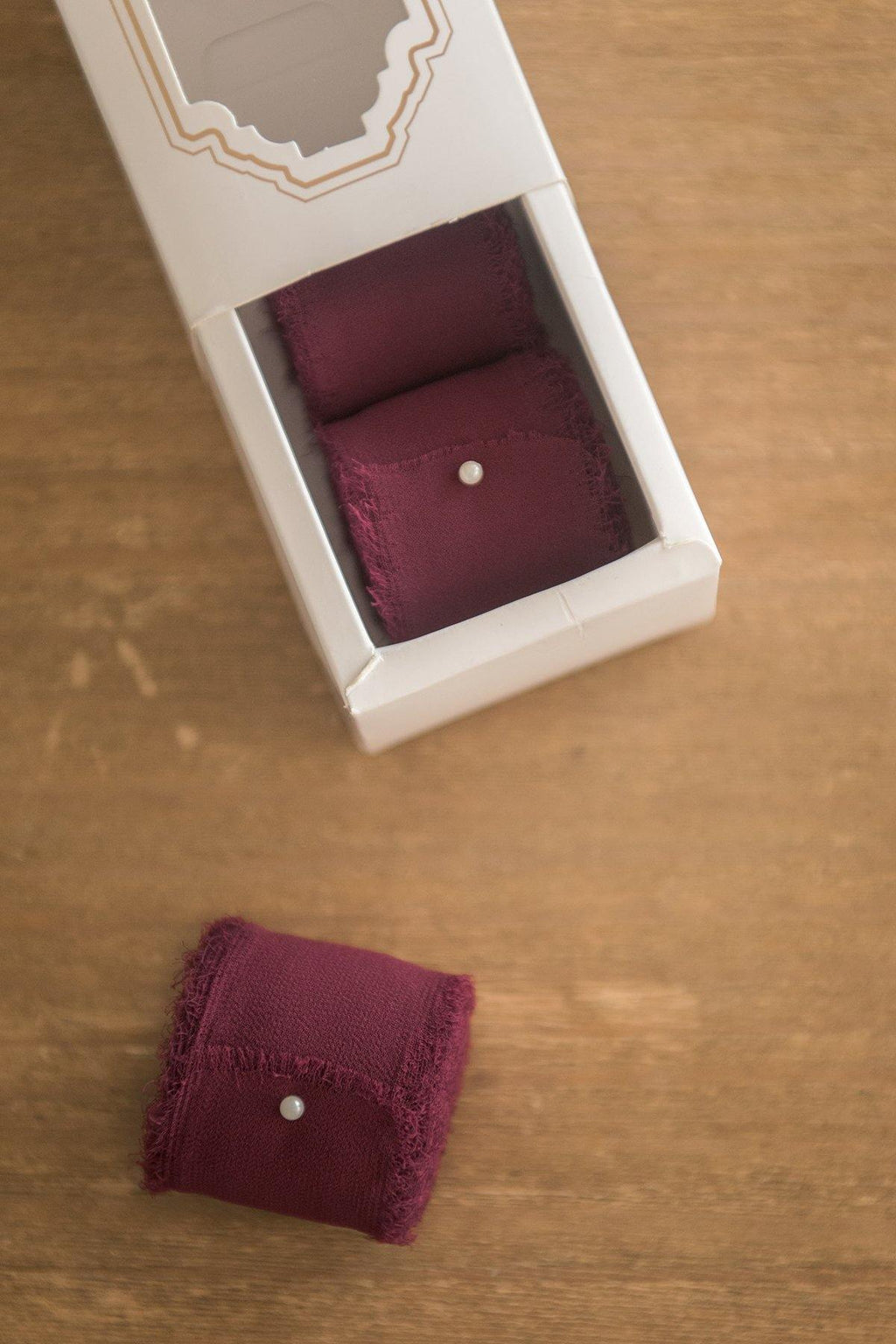1.5"w x 6 Yards Frayed Edge Chiffon Ribbon (Set of 3) - Burgundy & Navy Blue - lingsDev