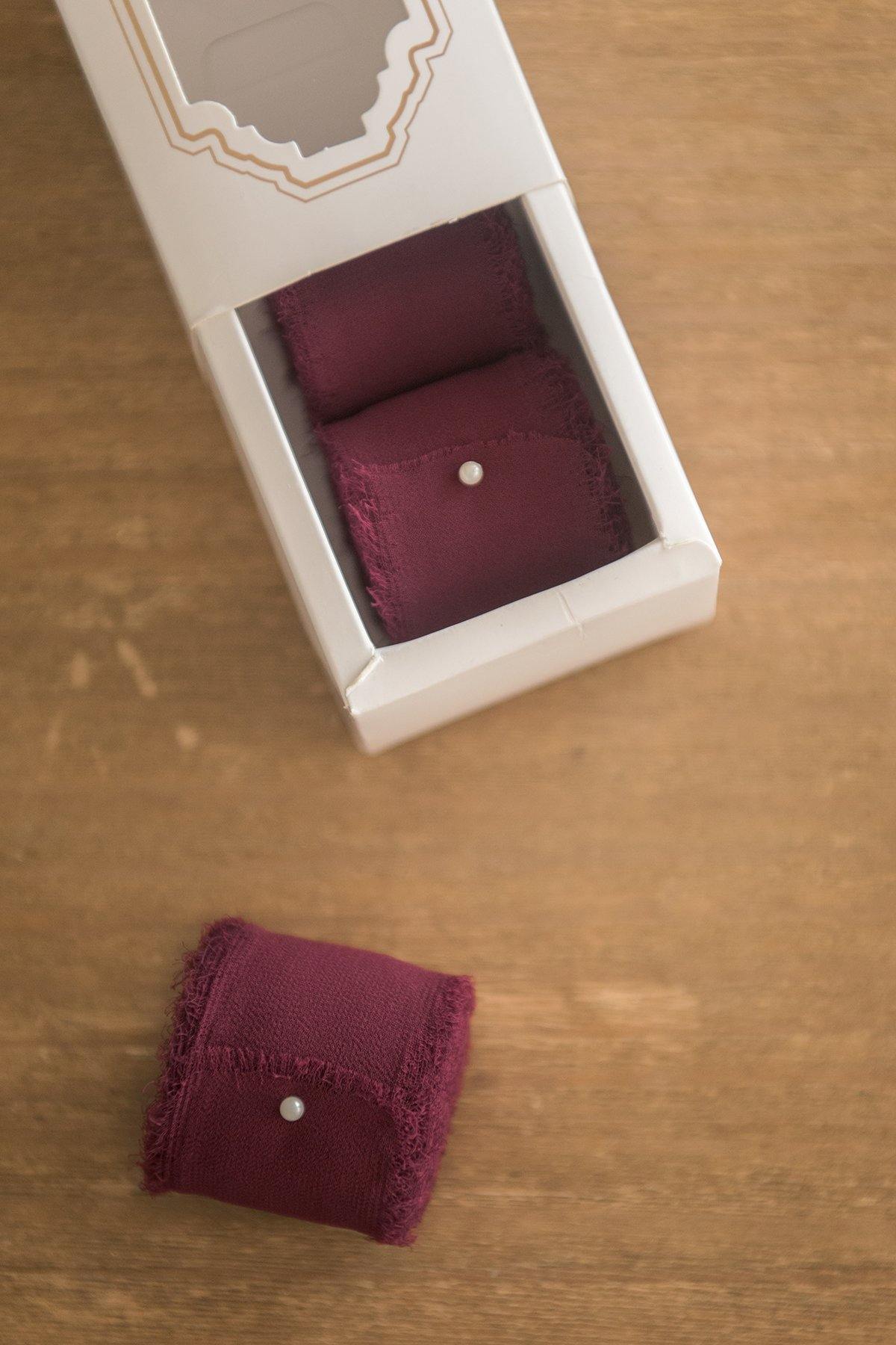 1.5"w x 6 Yards Frayed Edge Chiffon Ribbon (Set of 3) - Burgundy & Navy Blue - lingsDev