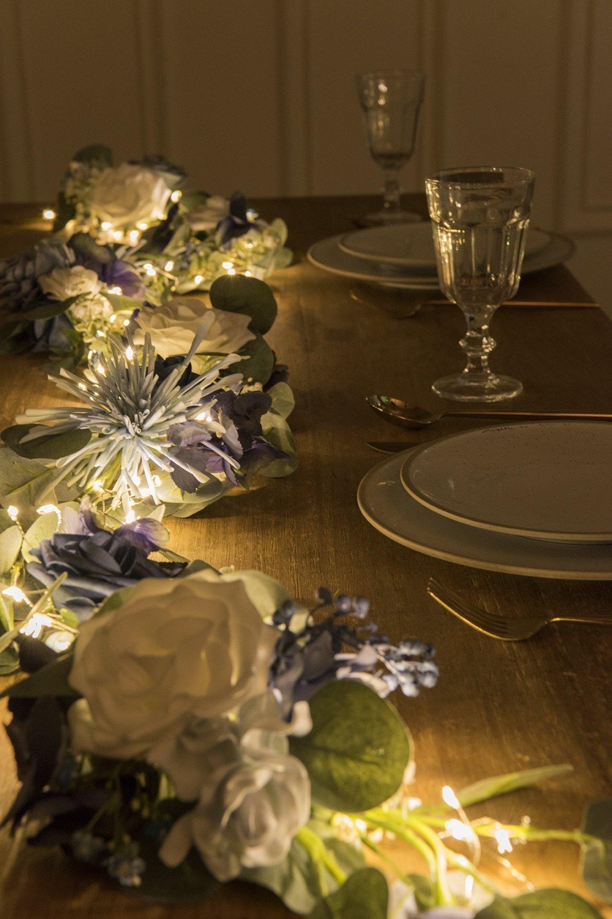 Eucalyptus Flower Runner with led Light 6.5ft - Blue - Ling's moment