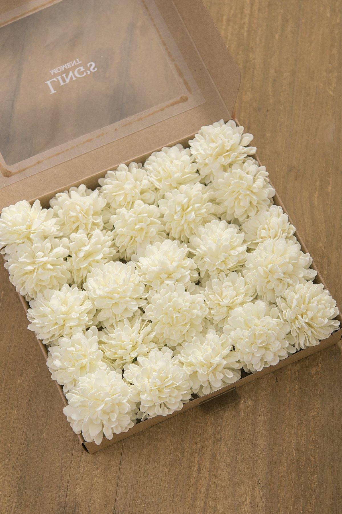 2.5" Foam Dahlia with Stem - Cream & Ivory - lingsDev