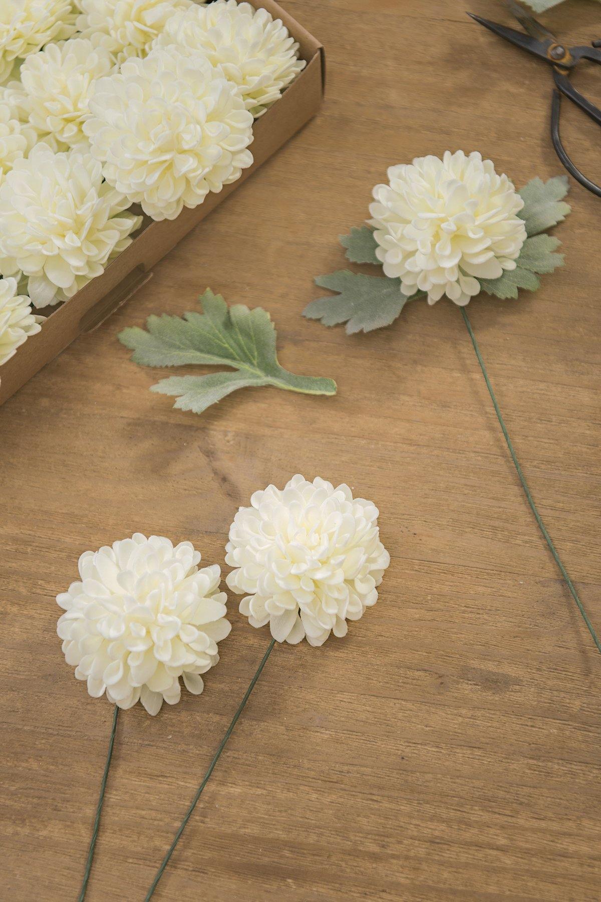 2.5" Foam Dahlia with Stem - Cream & Ivory - lingsDev