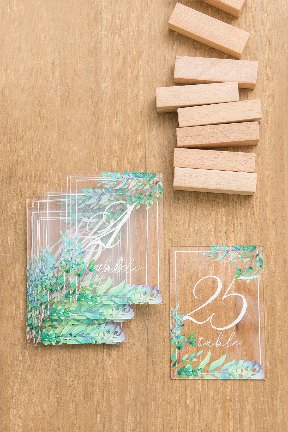 Acrylic Table Numbers with Wood Stands - Olive Printed - lingsDev