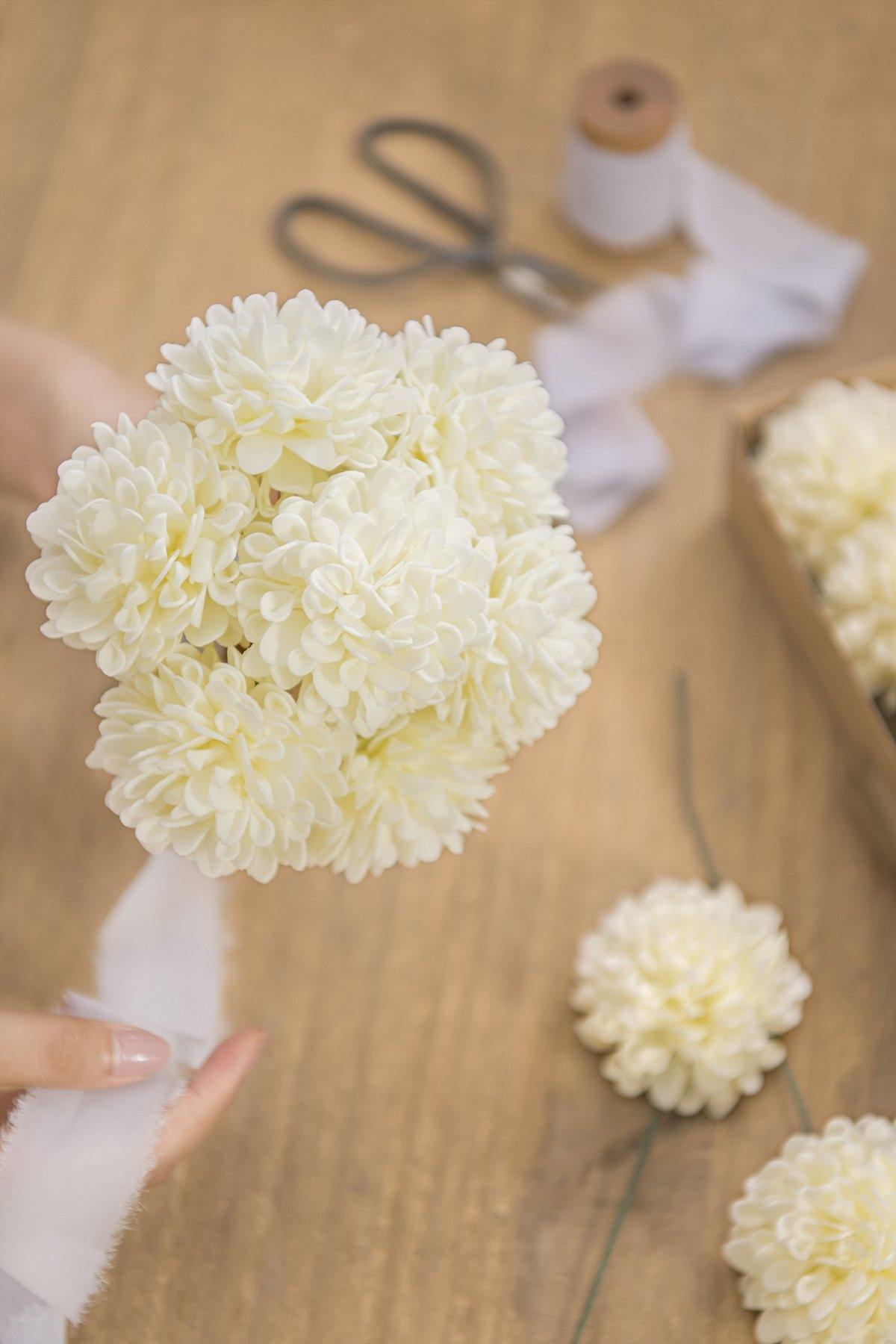 2.5" Foam Dahlia with Stem - Cream & Ivory - lingsDev