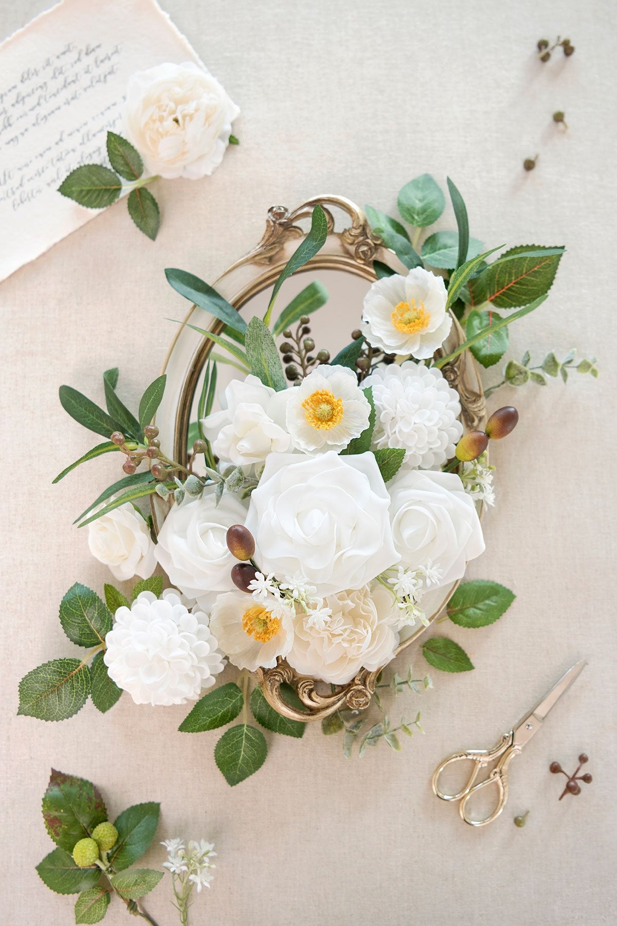 White & Beige Flowers & Greenery for DIY - lingsDev