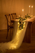 30 x 195 Inch Tulle Table Runner with Light String (16FT, Shimmer White) - lingsDev