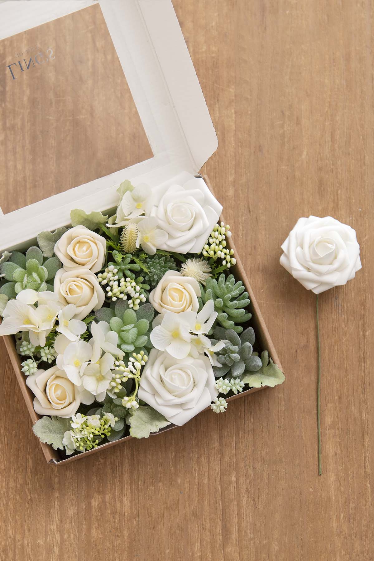 White & Beige Flowers & Greenery for DIY - lingsDev