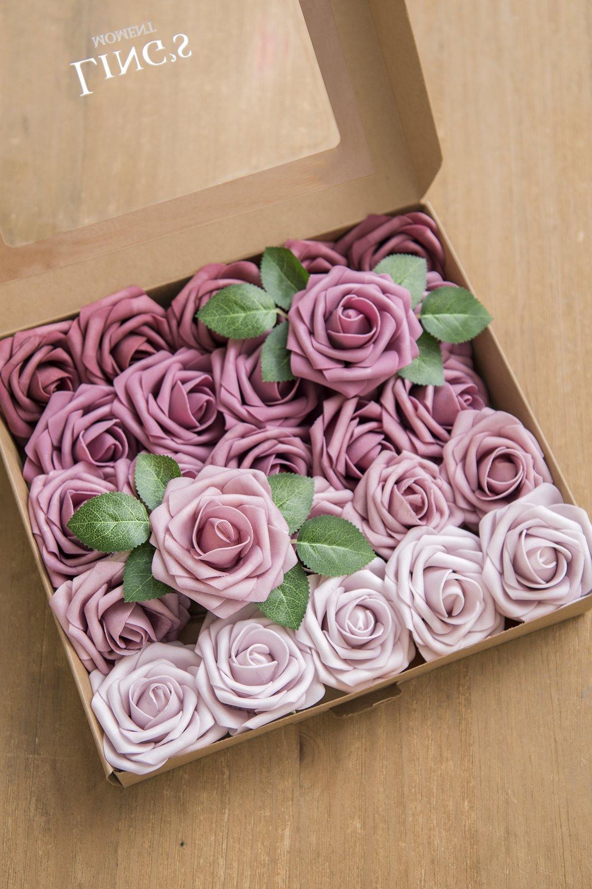3" Foam Rose with Stem - Dusty Rose & Plum - lingsDev