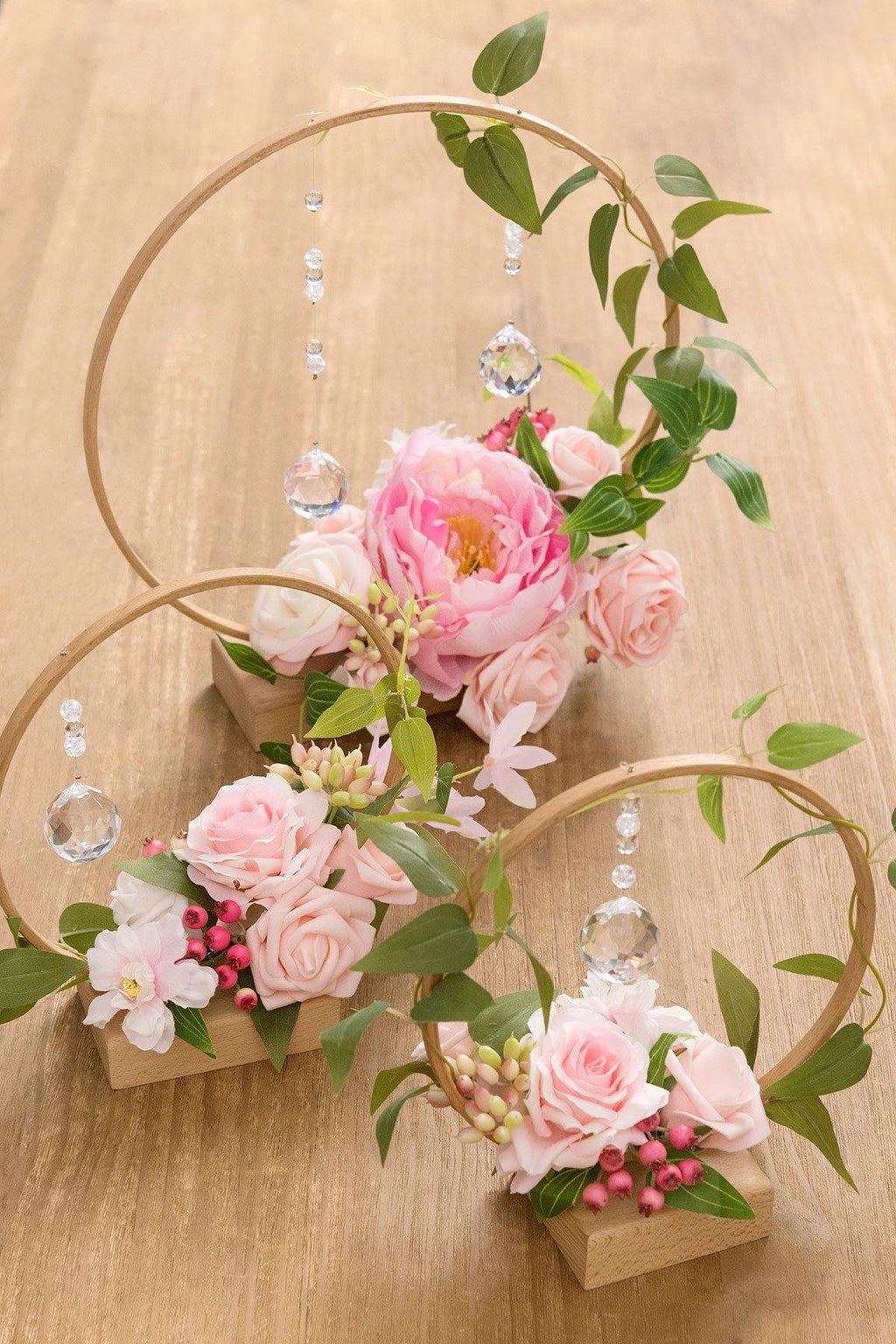 Wood Floral Centerpieces (Set of 3) - French Blush - lingsDev