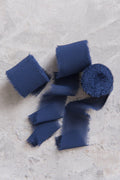 1.5"w x 6 Yards Frayed Edge Chiffon Ribbon (Set of 3) - Burgundy & Navy Blue - lingsDev
