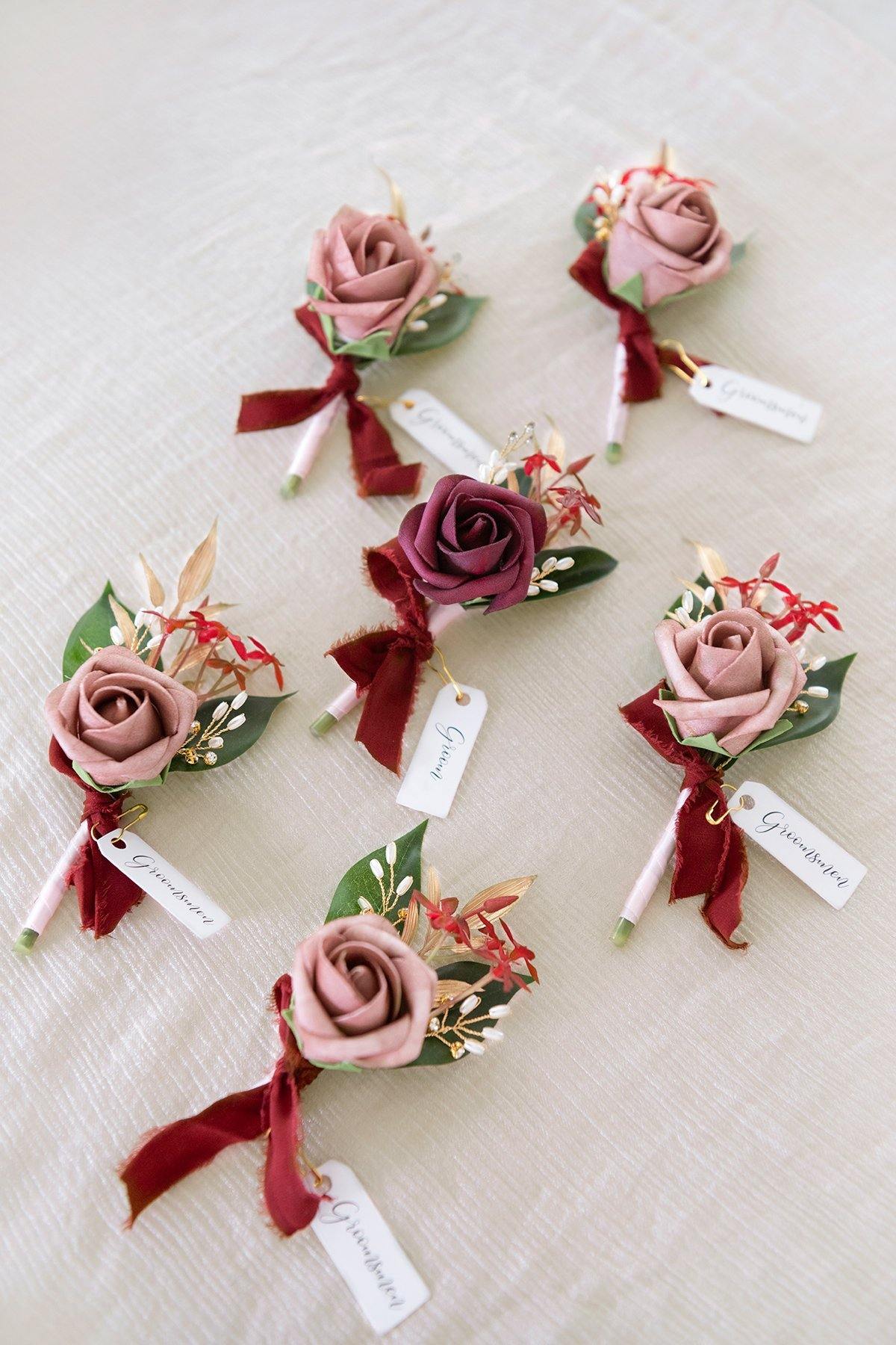 Wedding Boutonnieres (Set of 6) - Marsala & Dusty Rose - lingsDev