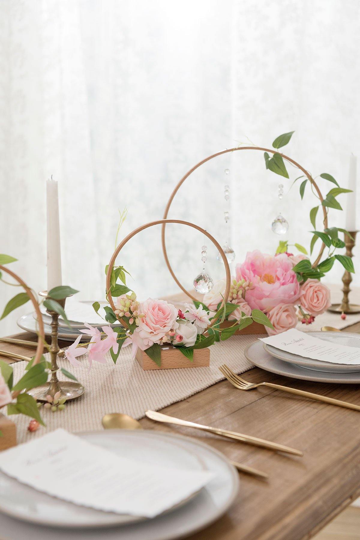 Wood Floral Centerpieces (Set of 3) - French Blush - lingsDev