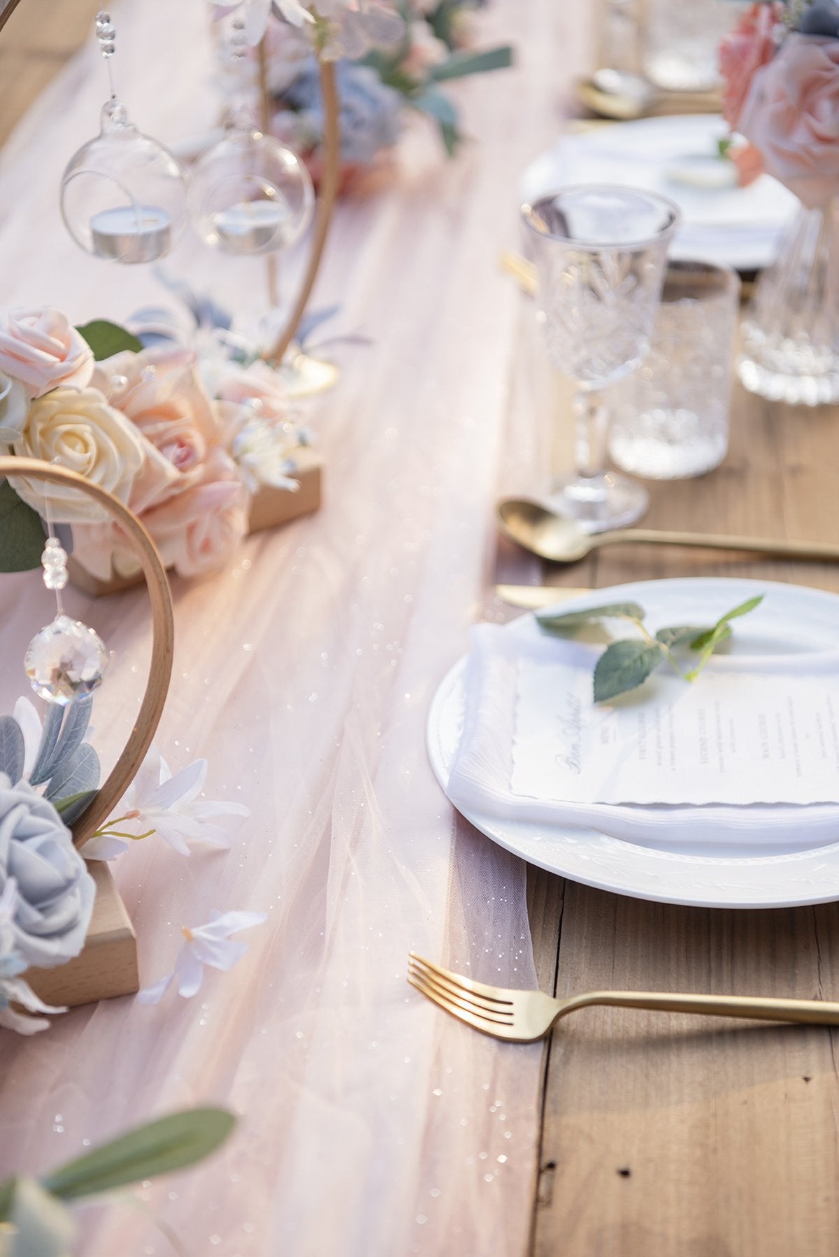 Extra Long Tulle Table Runner 30"w x 16FT - Shimmer Blush/White - lingsDev