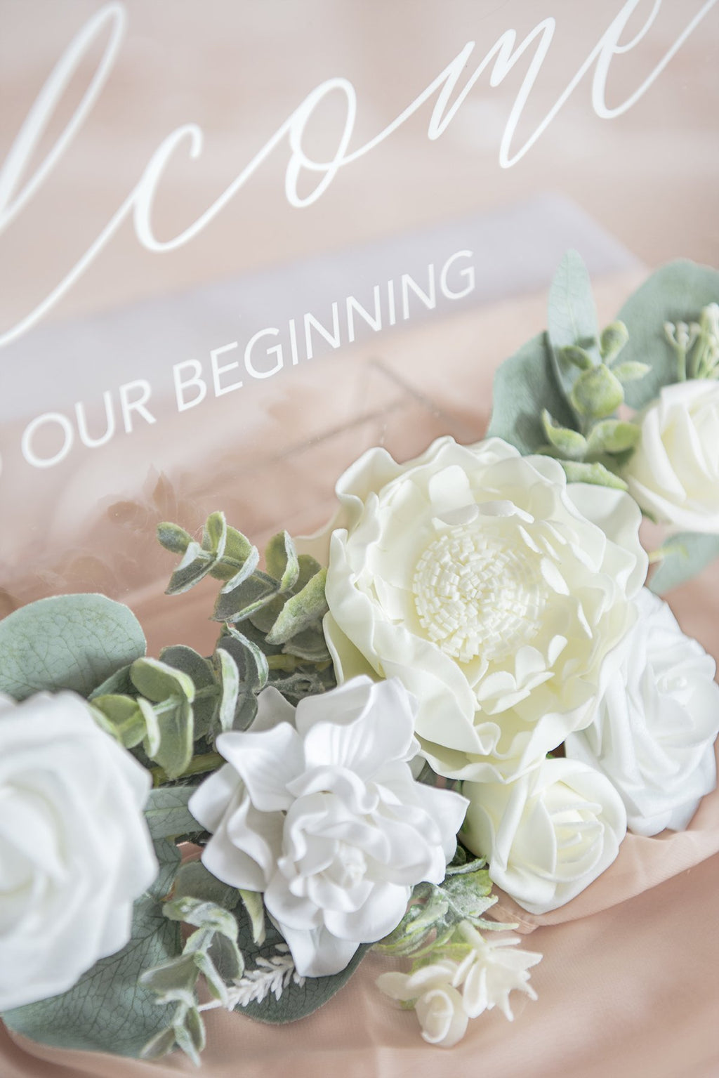 Acrylic Welcome Sign with Flower Swag - White - lingsDev