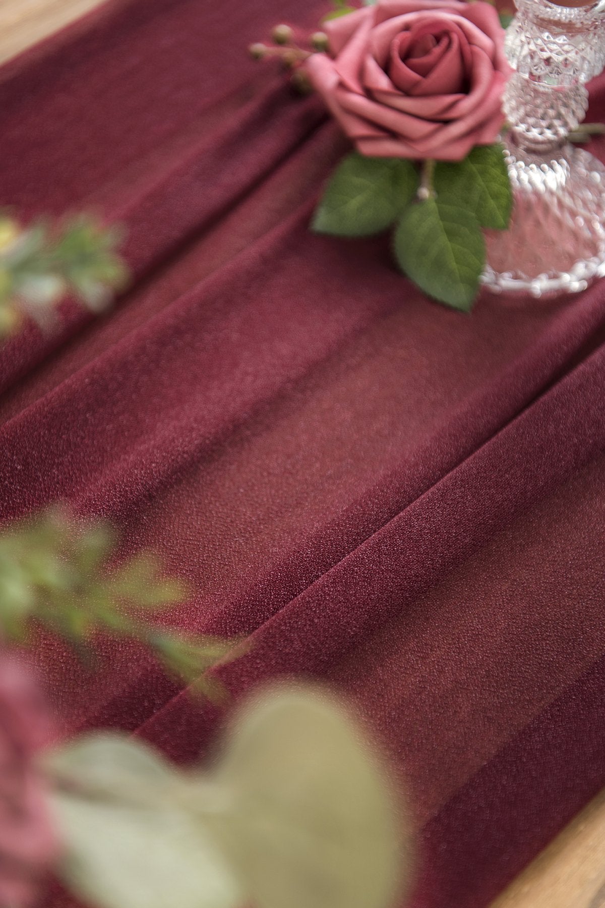 Romantic Sheer Table Runner 29"w x 10FT/14FT - Burgundy - lingsDev