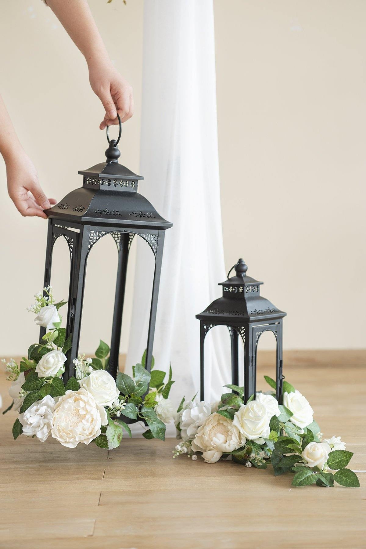 Rose Leaf Greenery Garland with Mini Roses 6.5FT (Set of 2) - Ivory - lingsDev