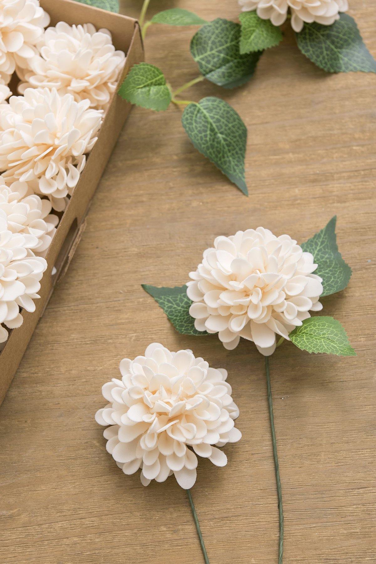 2.5" Foam Dahlia with Stem - Cream & Ivory - lingsDev