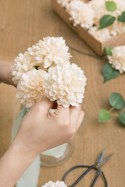 2.5" Foam Dahlia with Stem - Cream & Ivory - lingsDev