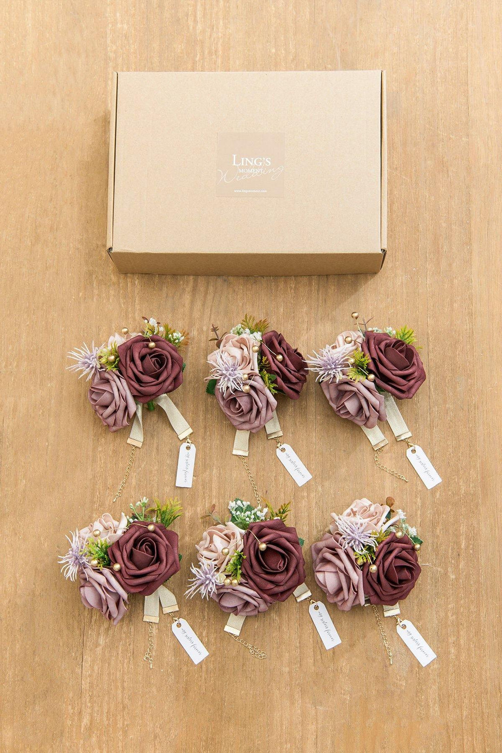 Wrist Corsages (Set of 6) - Burgundy - lingsDev