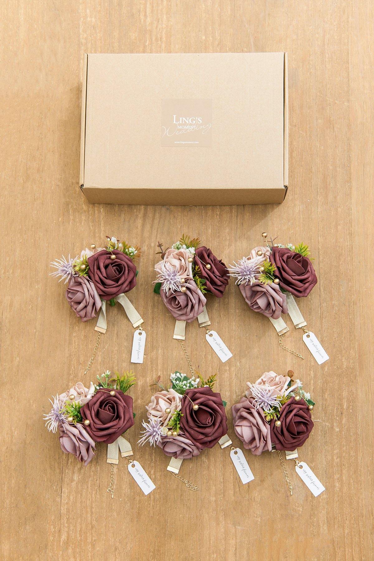 Wrist Corsages (Set of 6) - Burgundy - lingsDev