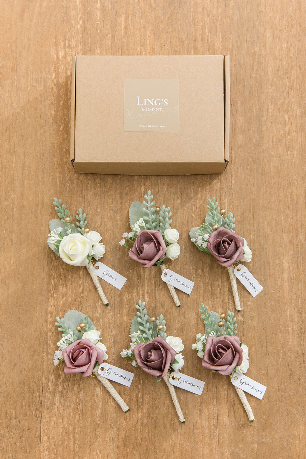 Wedding Boutonnieres - Dusty Rose & Cream
