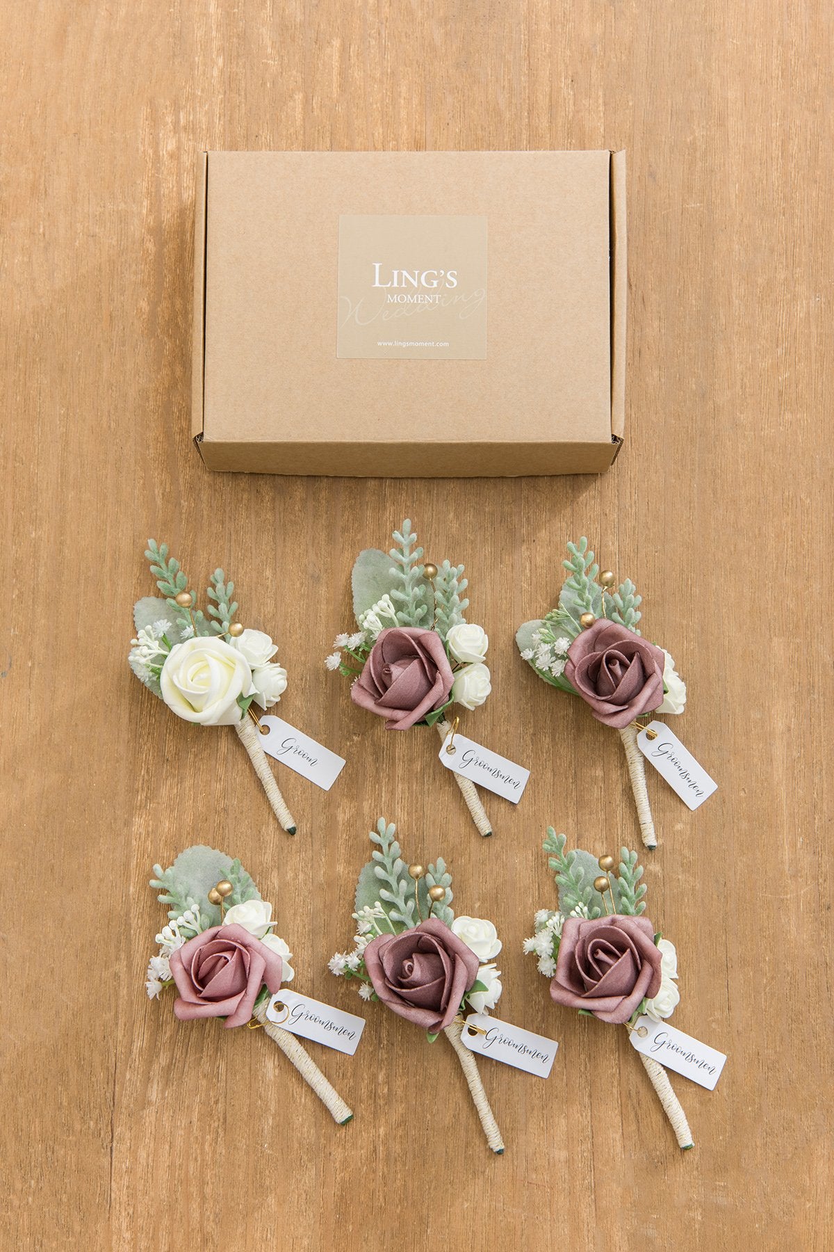 Wedding Boutonnieres - Dusty Rose & Cream