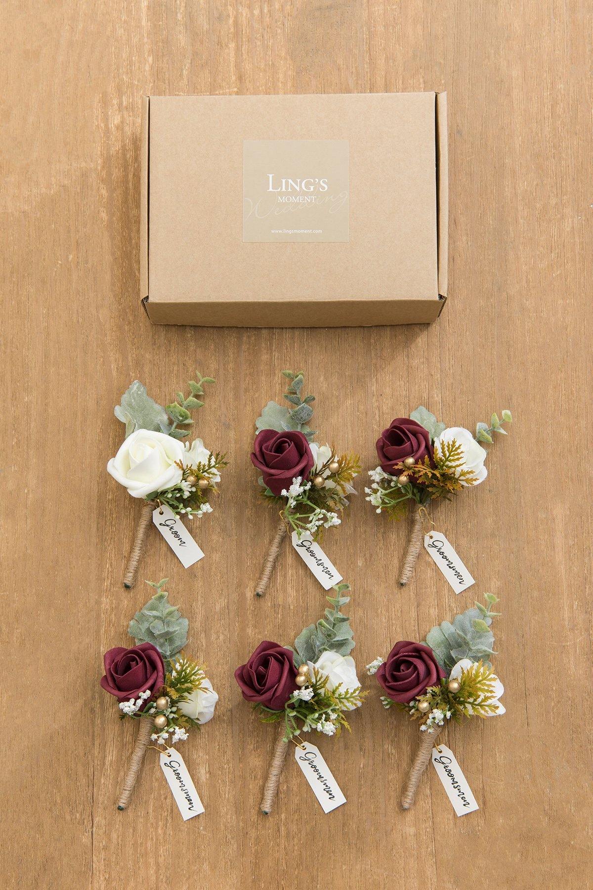 Wedding Boutonnieres (Set of 6) - Burgundy - lingsDev