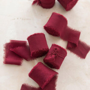 1.5"w x 6 Yards Frayed Edge Chiffon Ribbon (Set of 3) - Burgundy & Navy Blue
