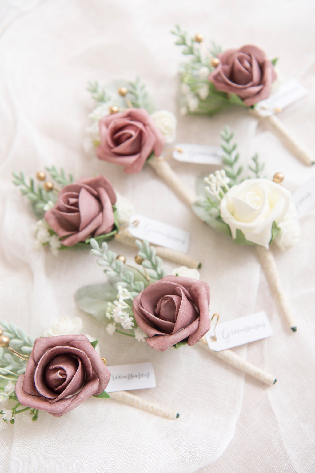 Wedding Boutonnieres - Dusty Rose & Cream