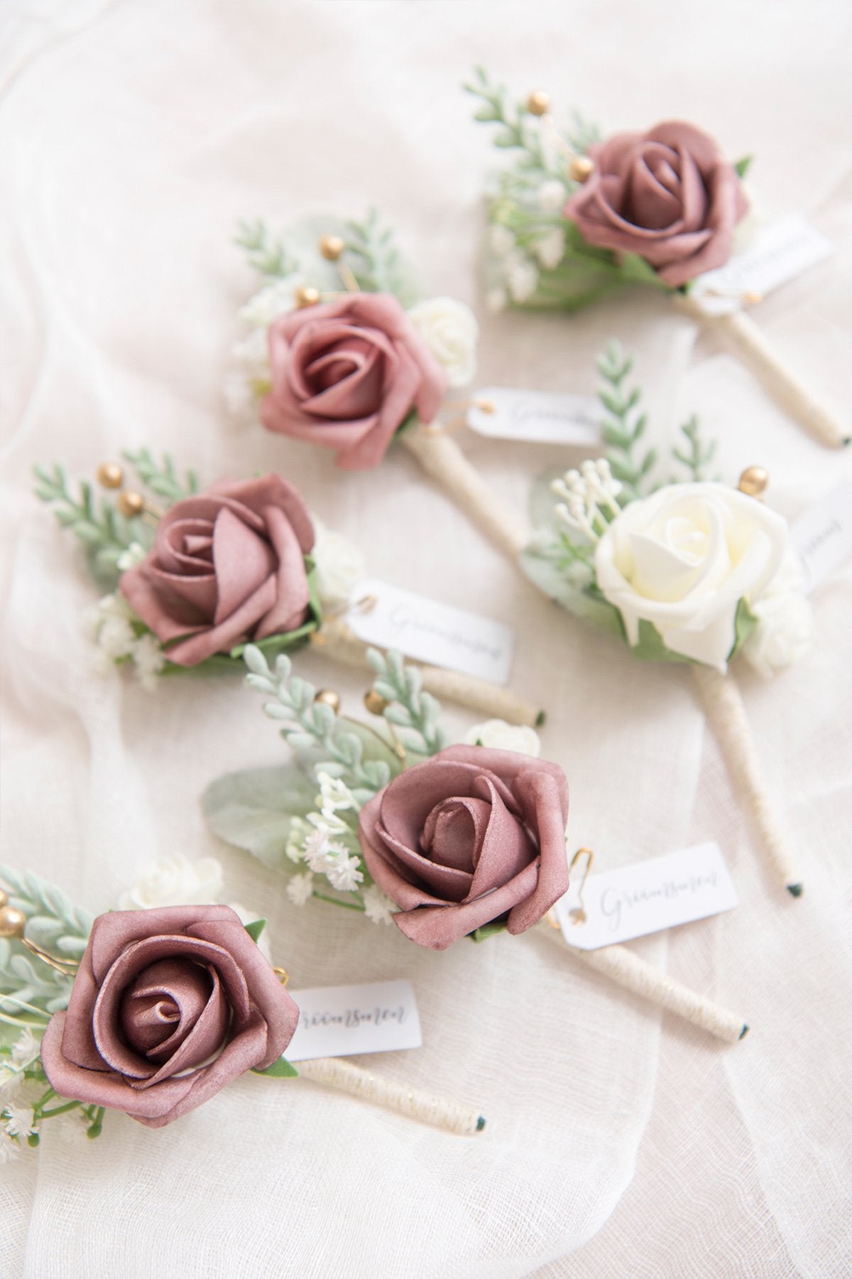 Wedding Boutonnieres - Dusty Rose & Cream