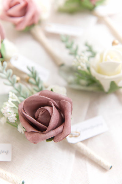 Wedding Boutonnieres - Dusty Rose & Cream