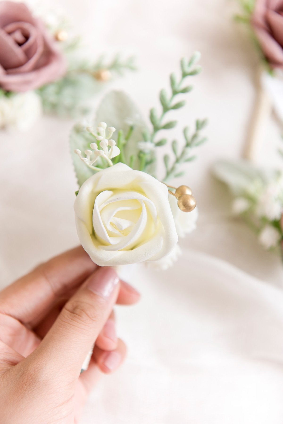 Wedding Boutonnieres - Dusty Rose & Cream