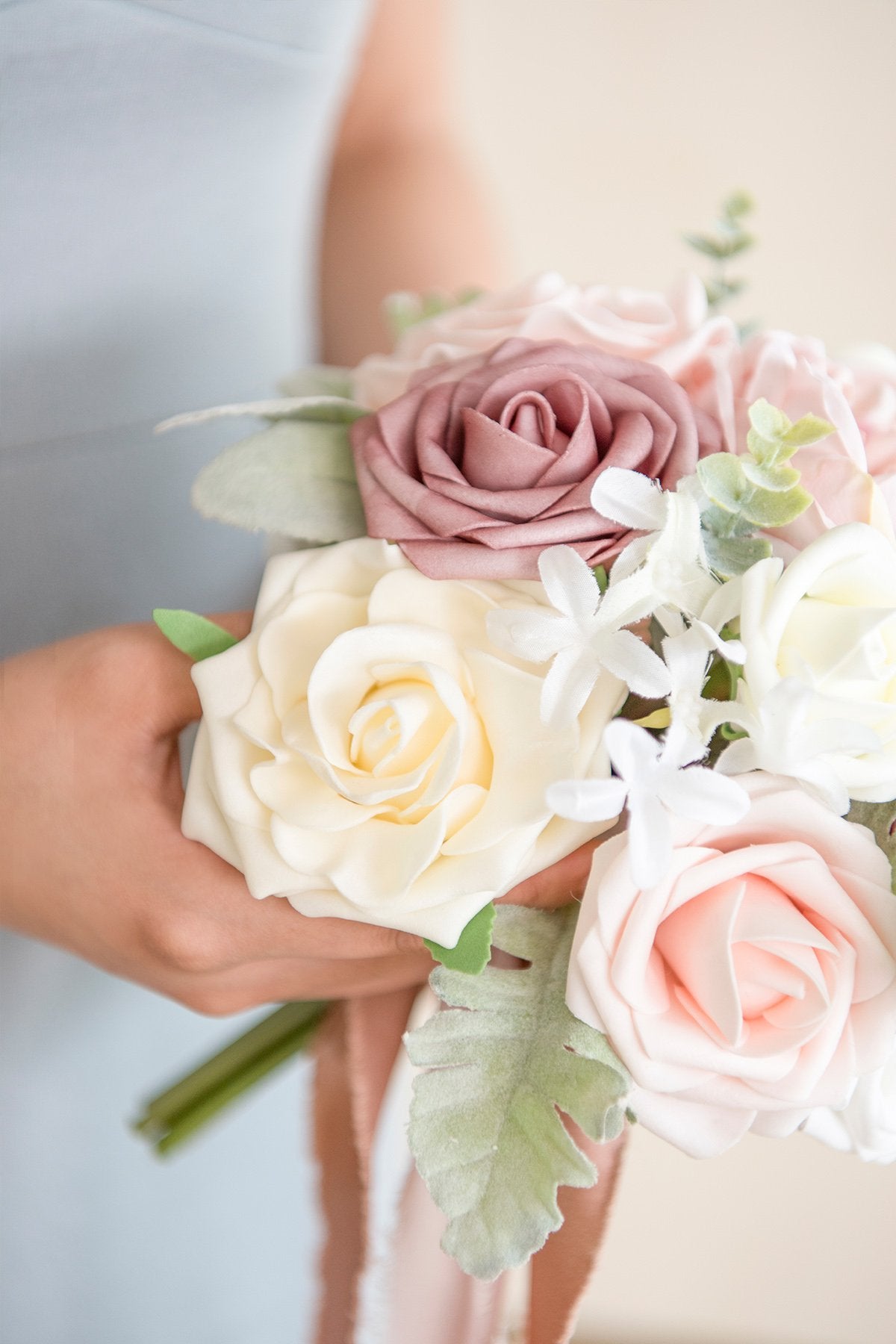 7"/ 9" Bridesmaid Bouquet - Dusty Rose & Cream