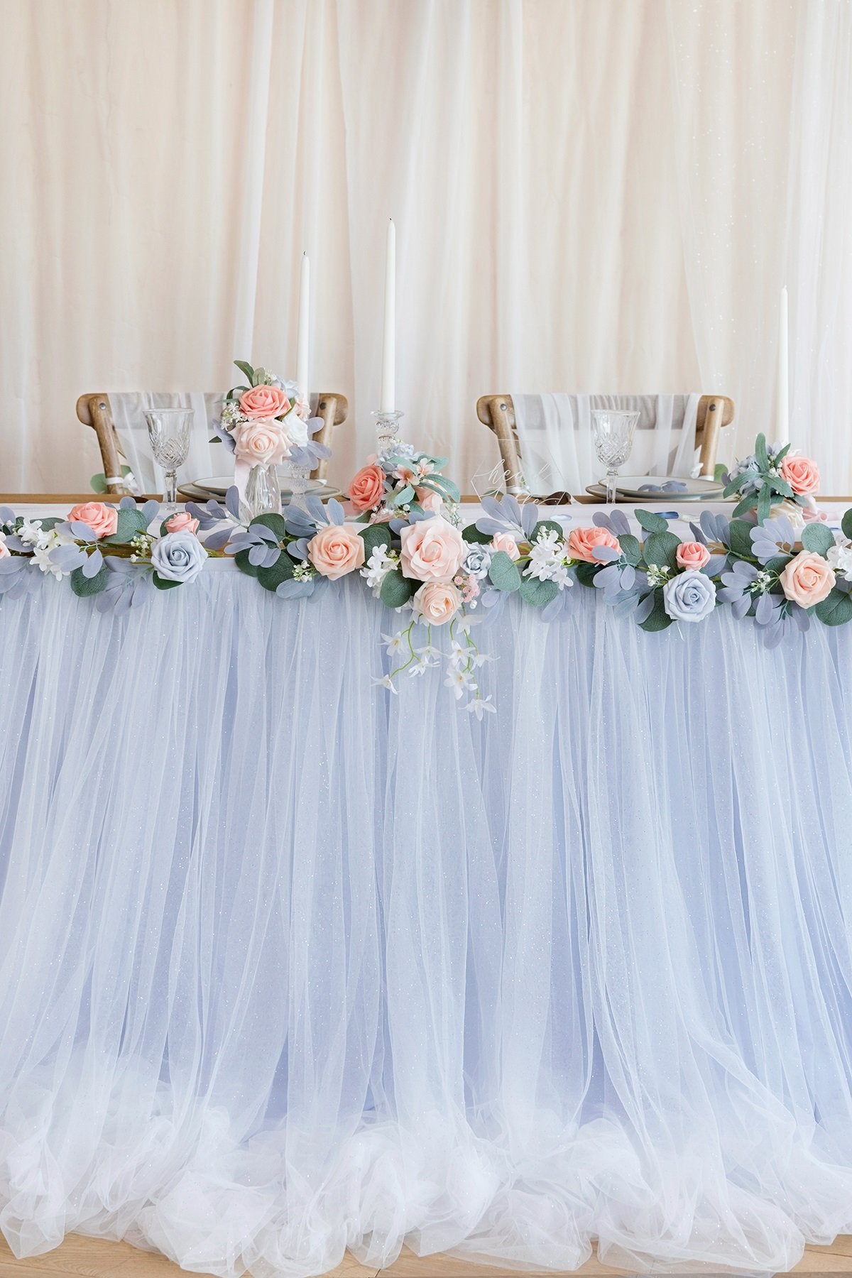 Extra Long Tulle Table Skirt - Cinderella Blue - lingsDev