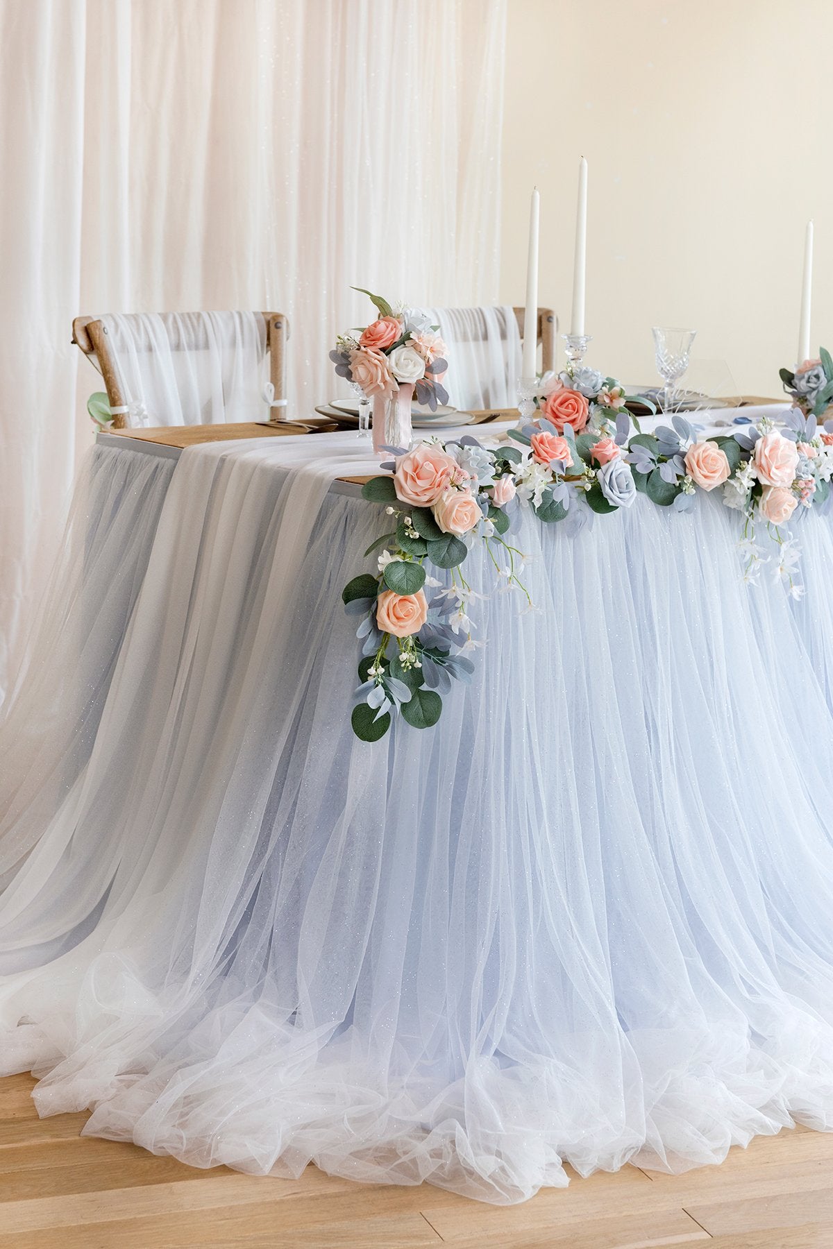 Extra Long Tulle Table Skirt - Cinderella Blue - lingsDev
