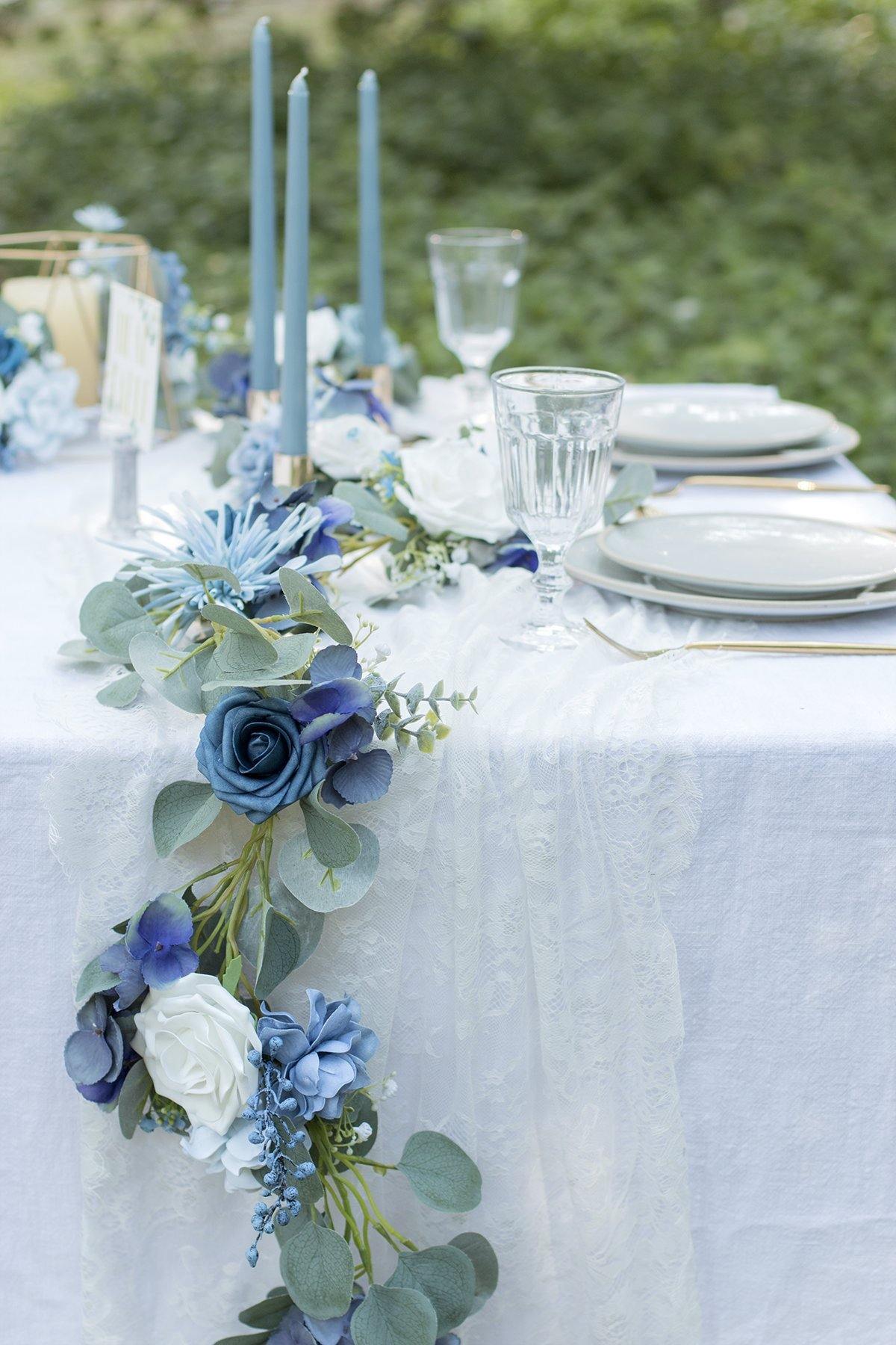 Eucalyptus Flower Runner with led Light 6.5ft - Blue - Ling's moment
