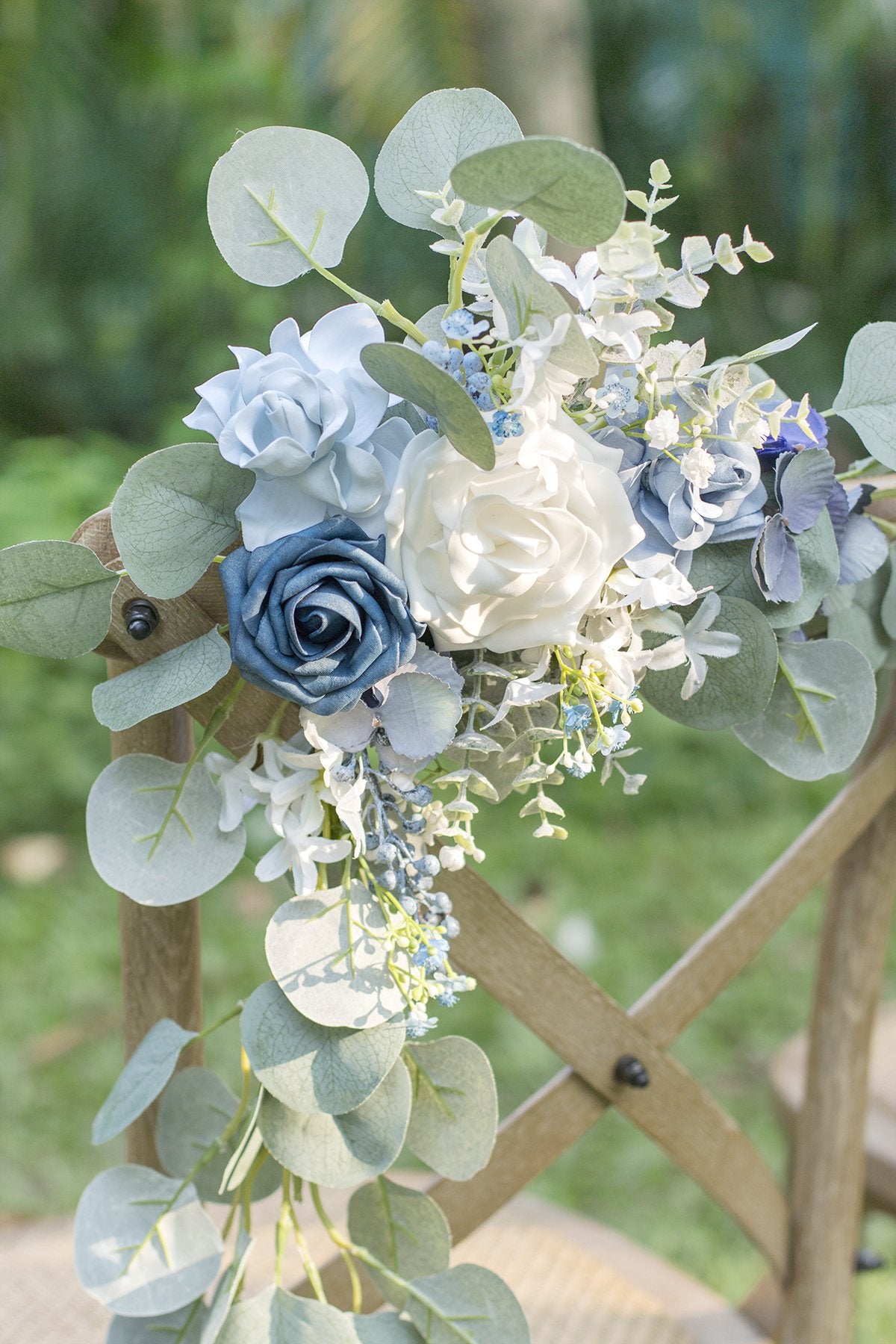 Eucalyptus Floral Chair Decoration (Set of 2) - Dusty Blue - lingsDev