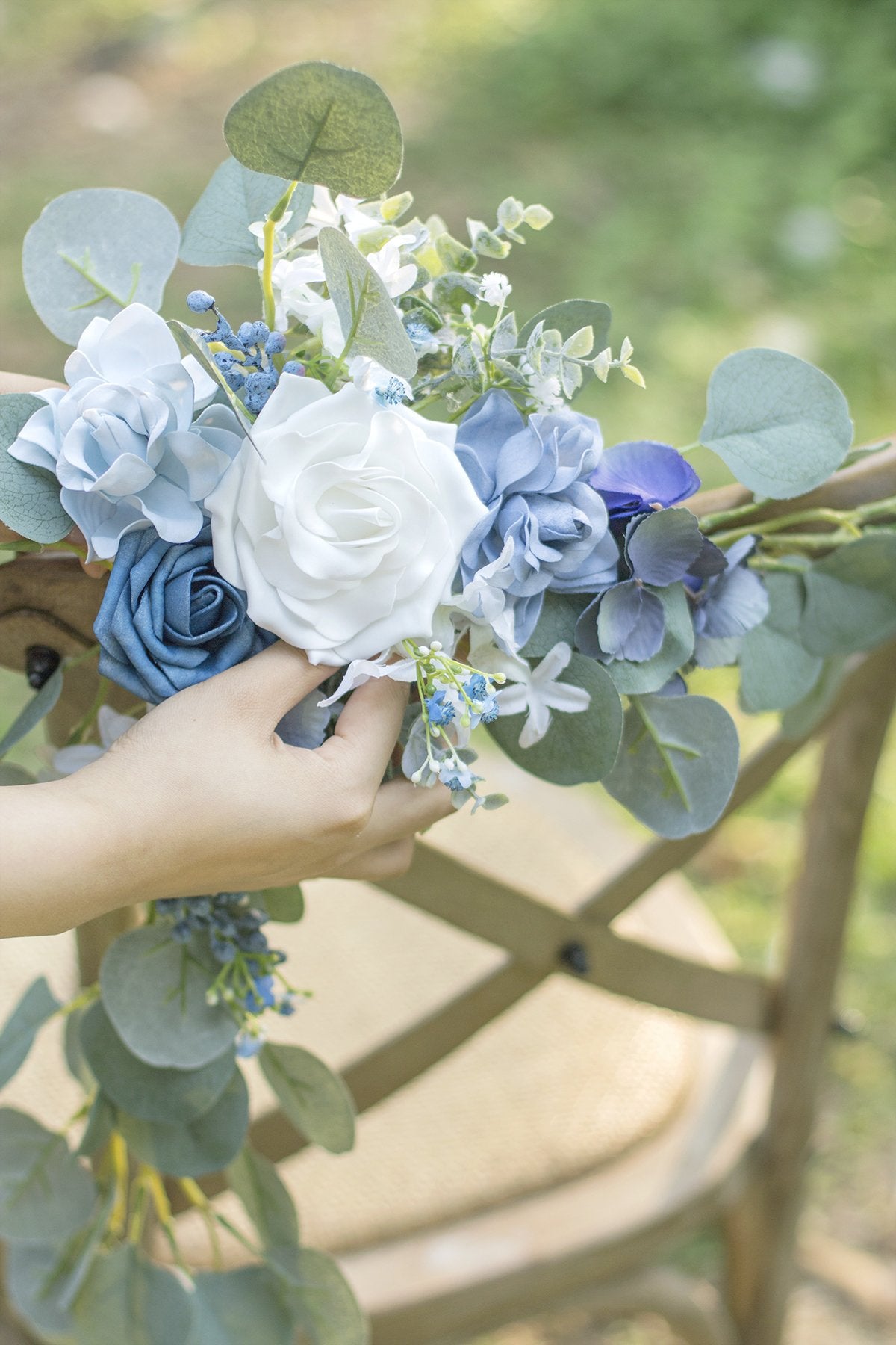 Eucalyptus Floral Chair Decoration (Set of 2) - Dusty Blue - lingsDev