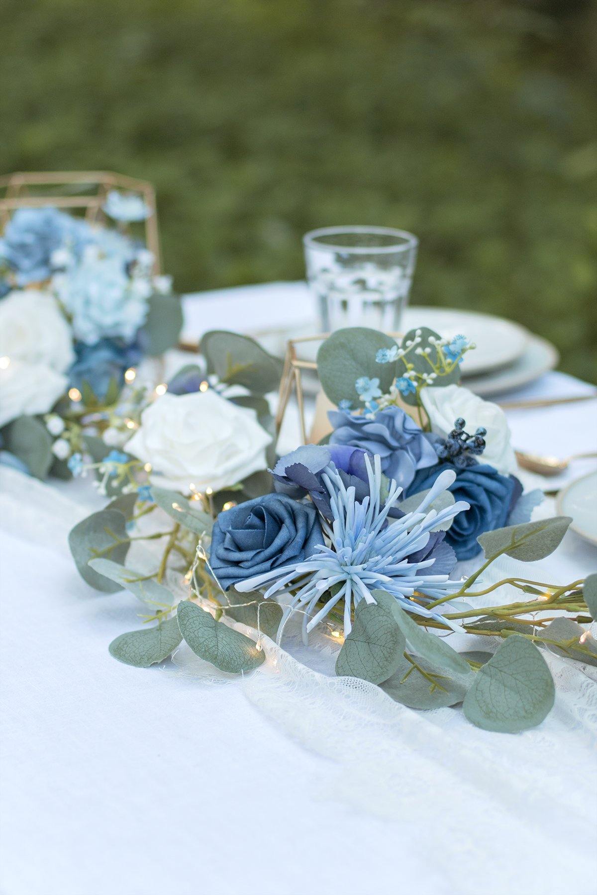 Eucalyptus Flower Runner with led Light 6.5ft - Blue - Ling's moment