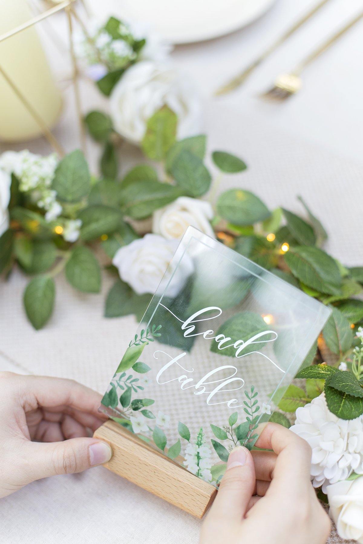 Acrylic Table Numbers with Holders - Eucalyputs Printed - lingsDev