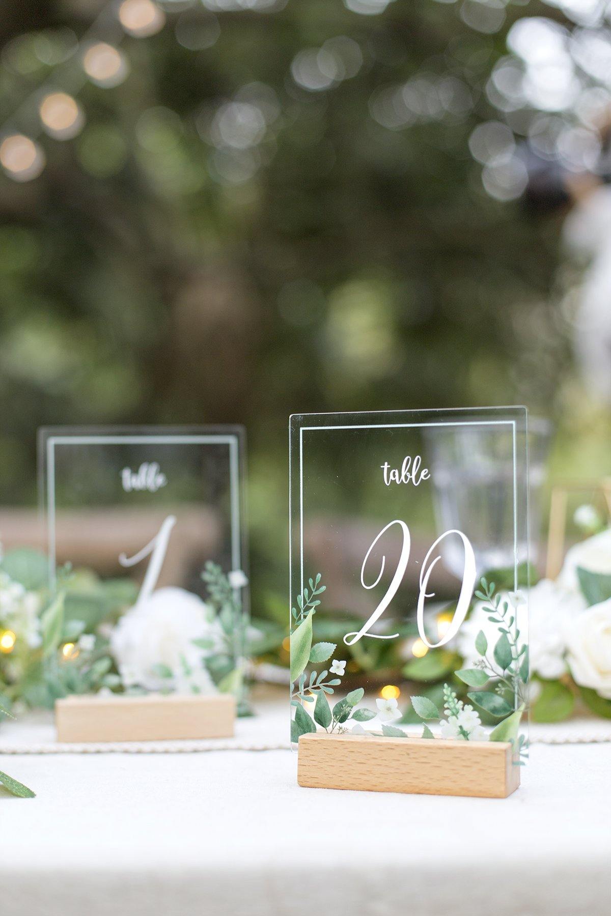Acrylic Table Numbers with Holders - Eucalyputs Printed - lingsDev